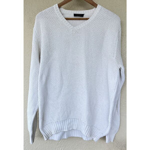 Canali Italy 100% Cotton White Knit V Neck Sweater Men’s Classic Luxury Pullover